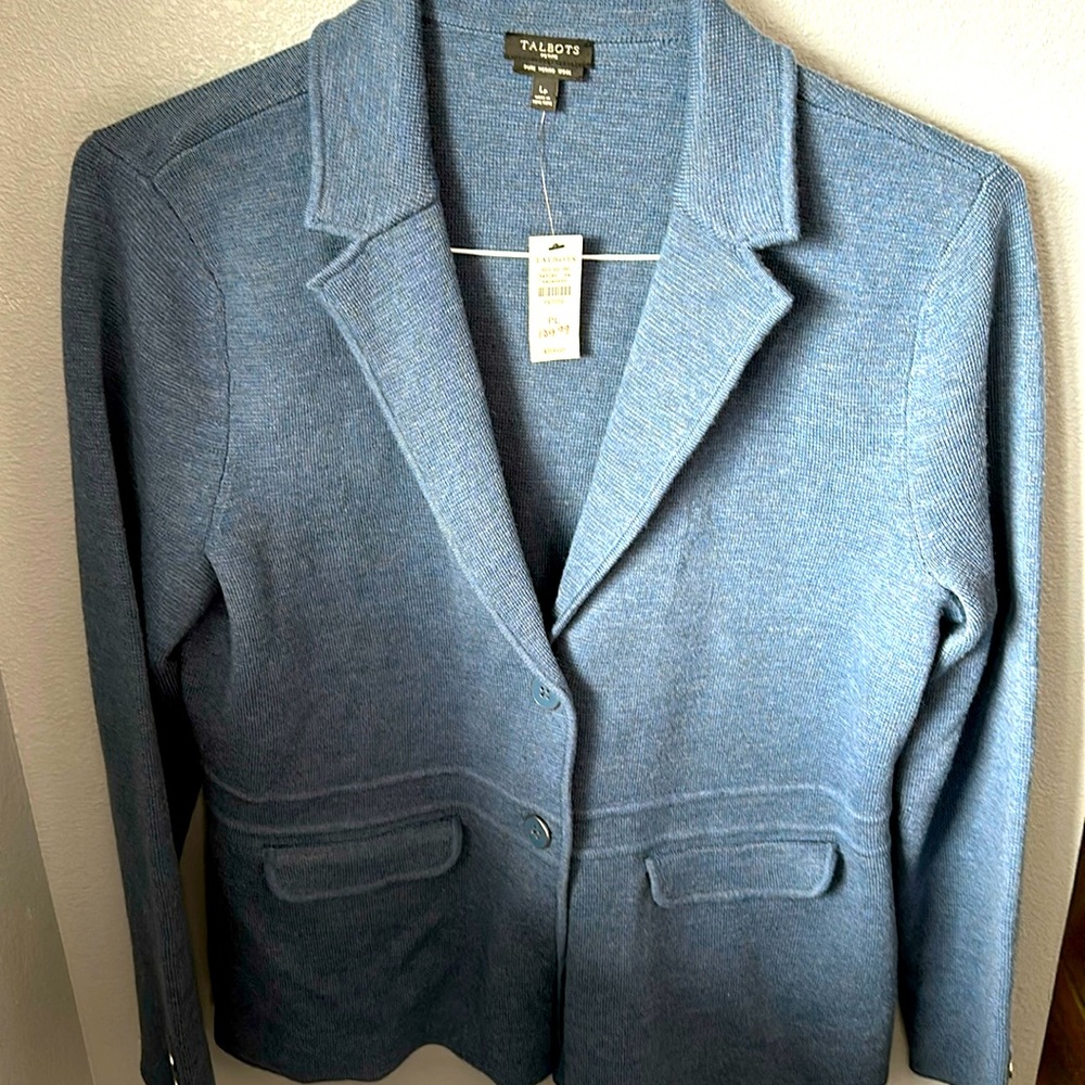 NWT Talbots Petite Women’s Pure Merino Wool, Casual Sweater, Large, Blue